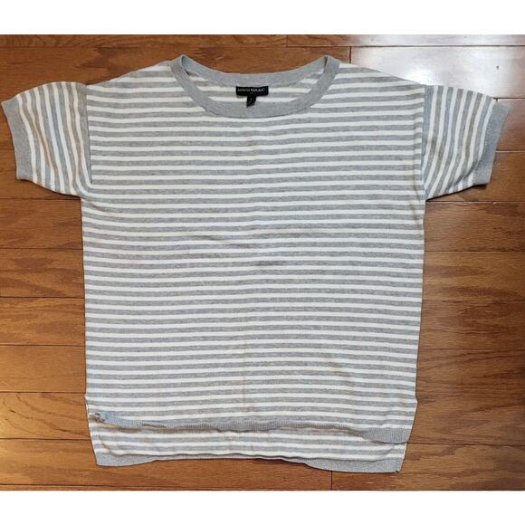 Banana Republic Short Sleeve Gray & White Striped Pullover Sweater Size Large - Picture 9 of 11